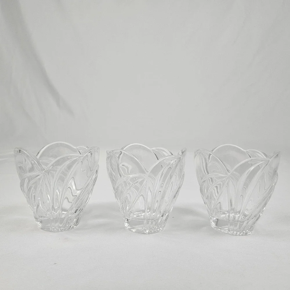 Lenox Crystal Votive Holders Artic Bloom Clear Glass Set Of 3